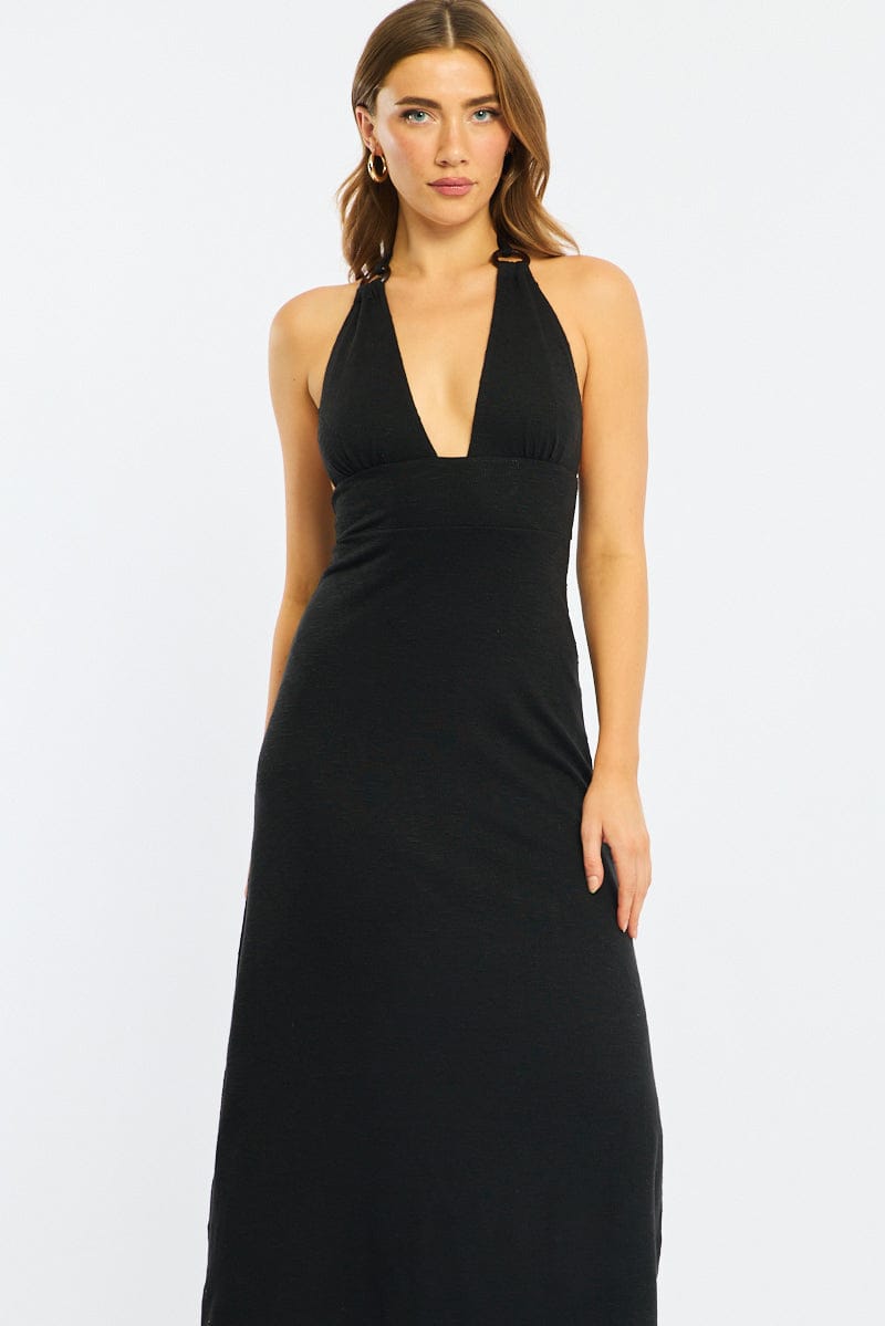 Black Maxi Dress Halter Neck for Ally Fashion