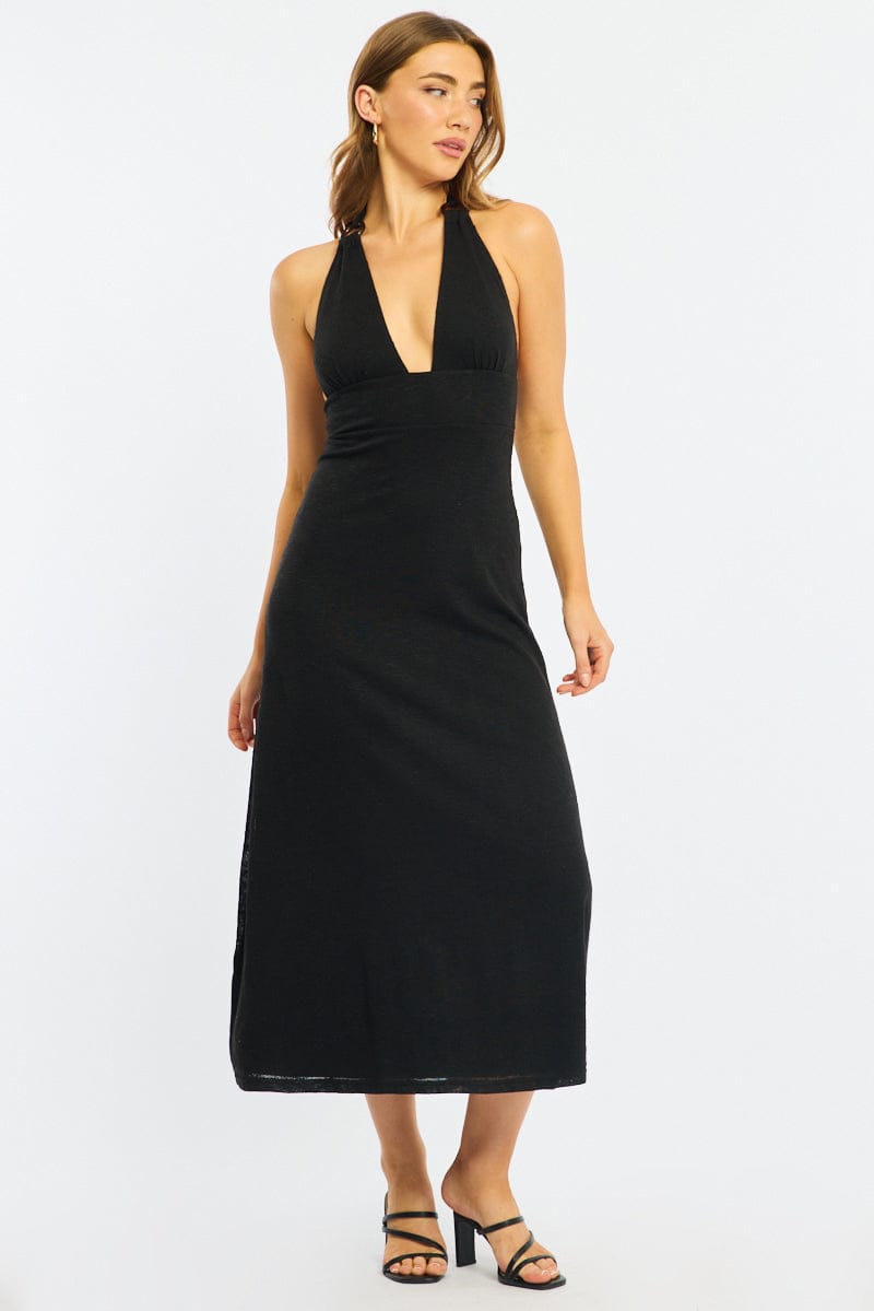 Black Maxi Dress Halter Neck for Ally Fashion
