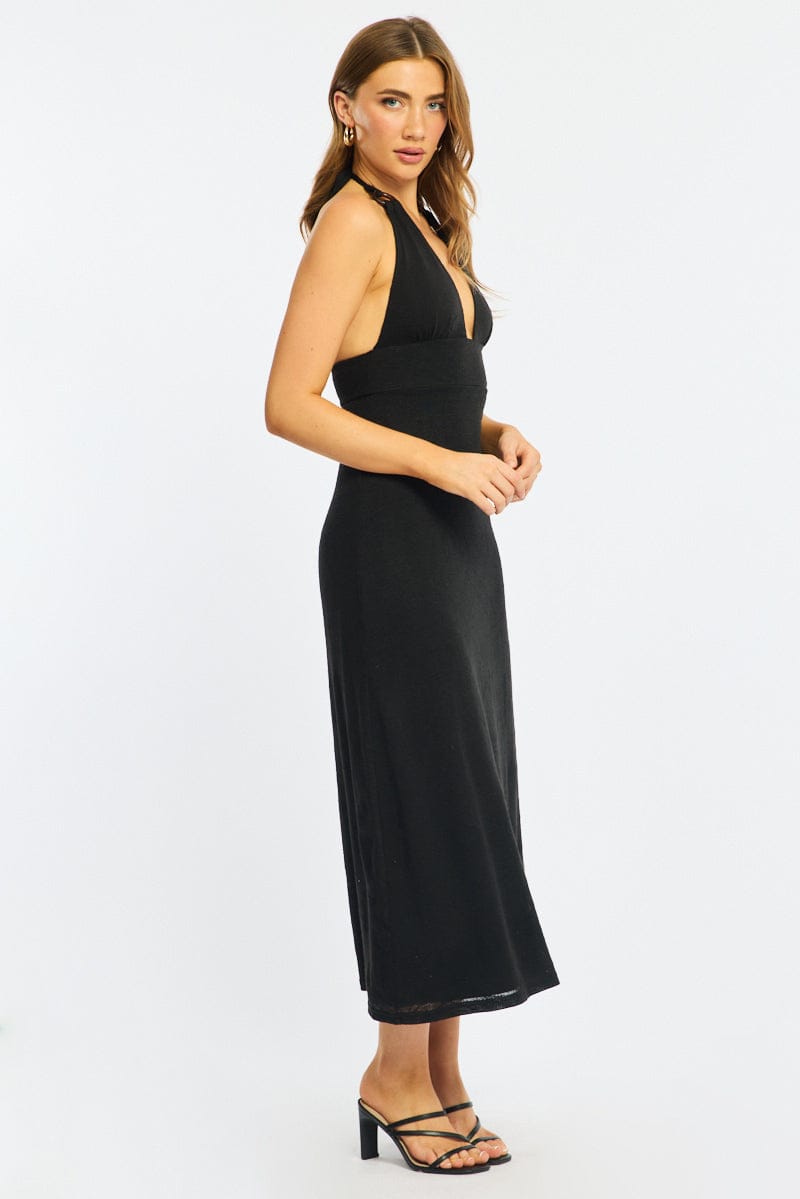 Black Maxi Dress Halter Neck for Ally Fashion