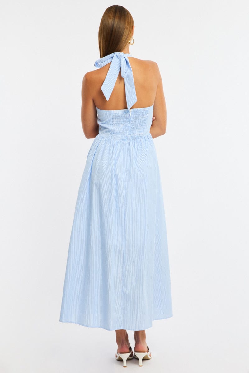 Blue Stripe Halter Neck Dress | Ally Fashion Blue Stripe Halter Neck Dress | Ally Fashion