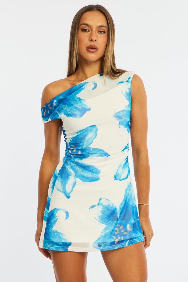 White Floral Off Shoulder Dress Mini for Ally Fashion