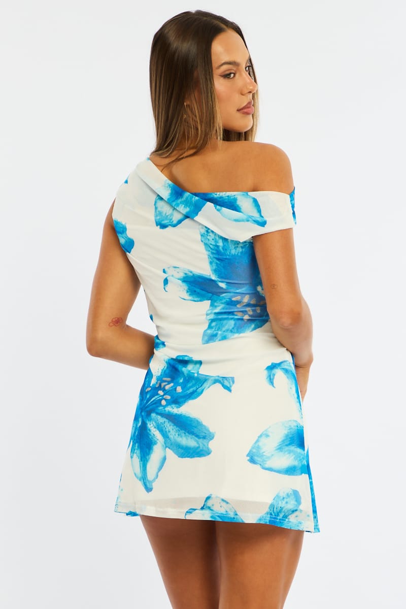 White Floral Off Shoulder Dress Mini for Ally Fashion