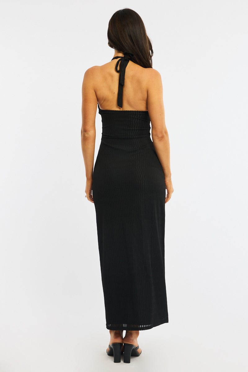 Black Maxi Dress Beading Trim Textured Fabric for Ally Fashion