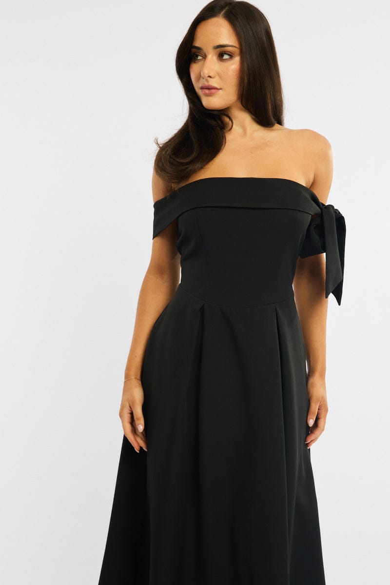 Black Off Shoulder Midi Dress