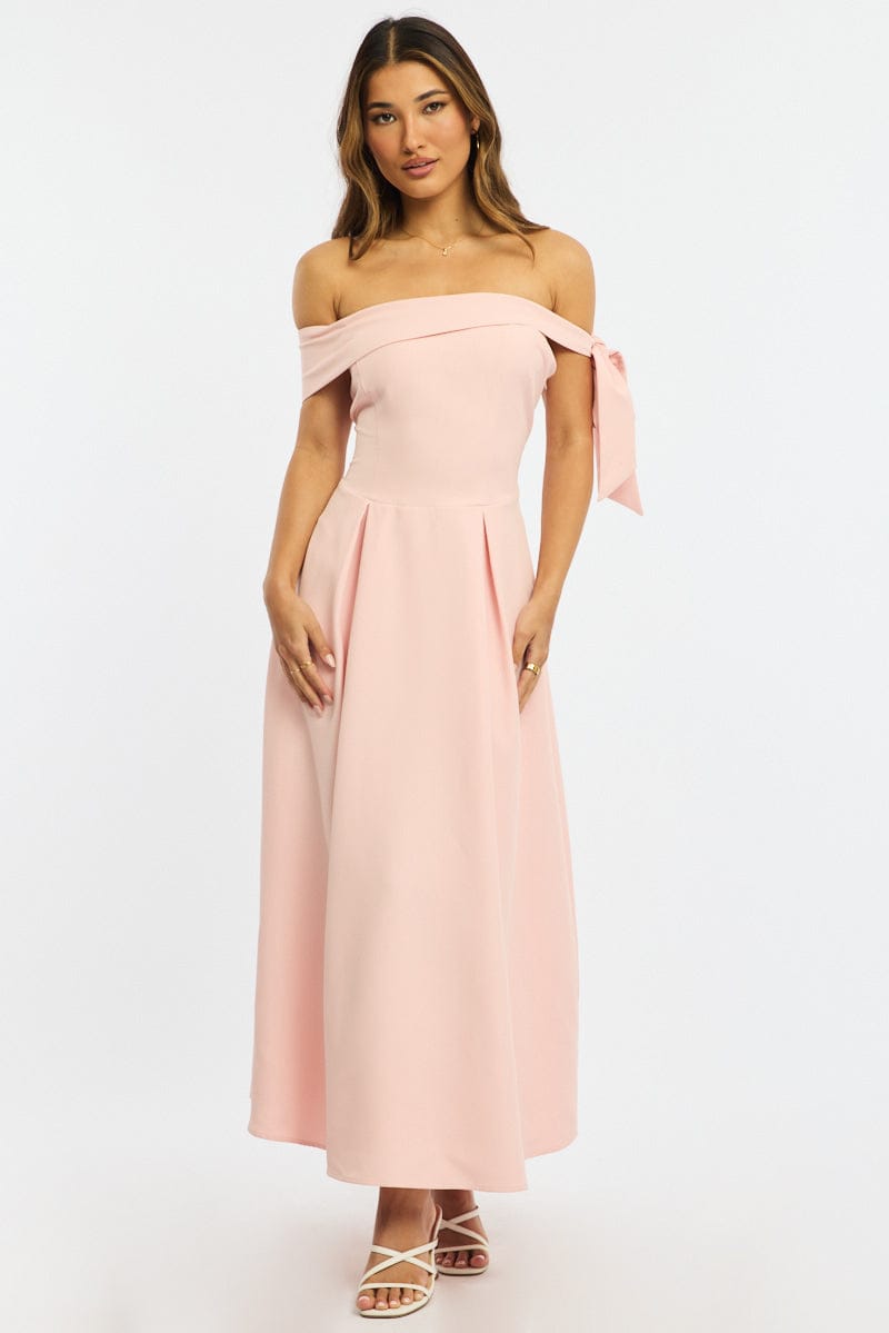 Pink Off Shoulder Midi Dress for Ally Fashion