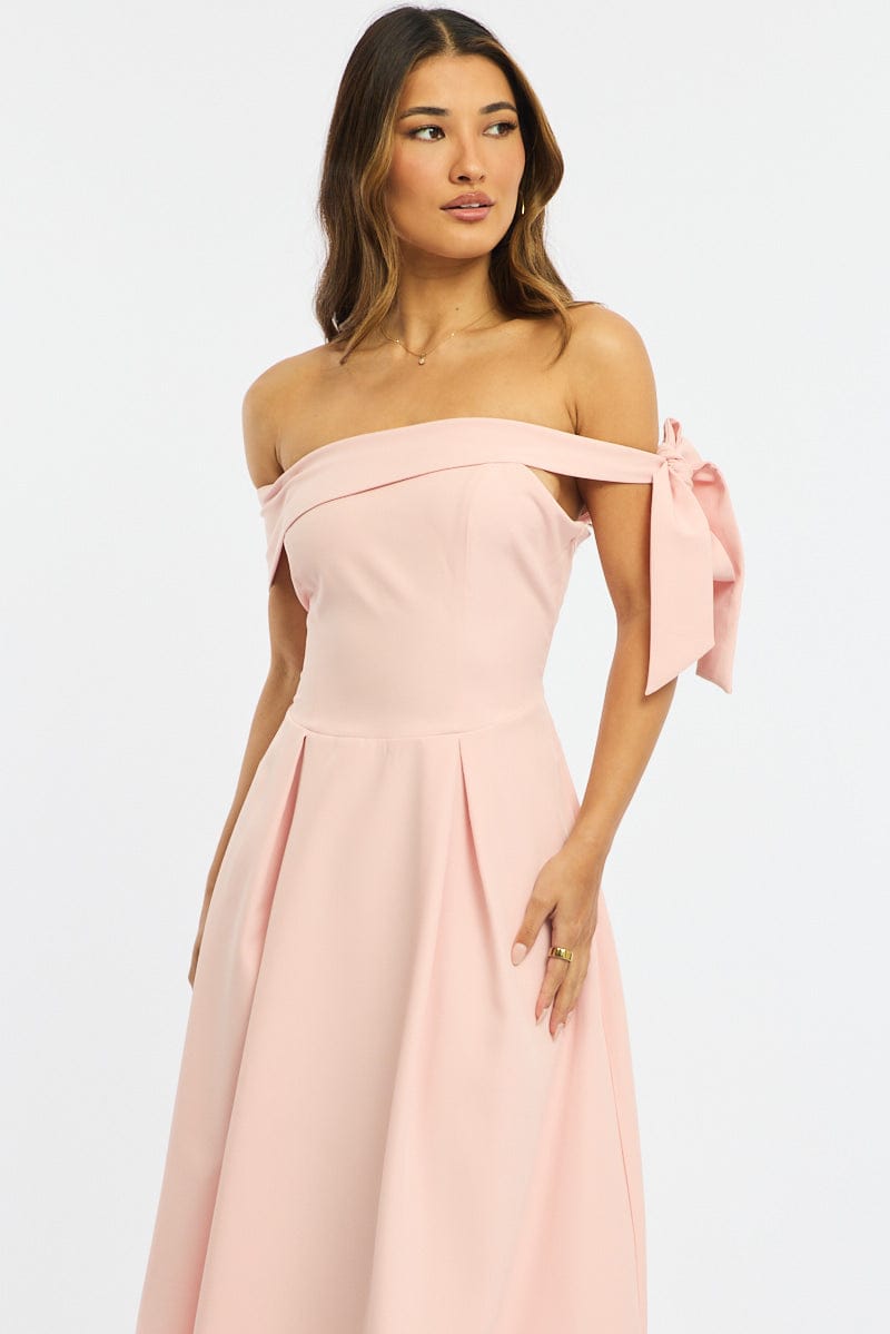 Pink Off Shoulder Midi Dress | Ally Fashion Pink Off Shoulder Midi Dress | Ally Fashion