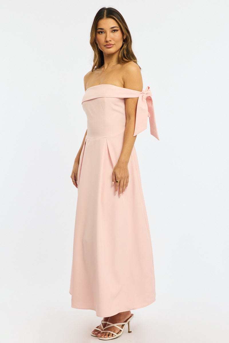 Pink Off Shoulder Midi Dress for Ally Fashion