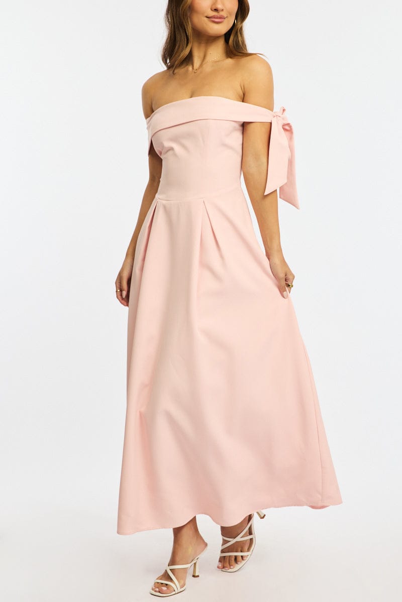 Pink Off Shoulder Midi Dress for Ally Fashion