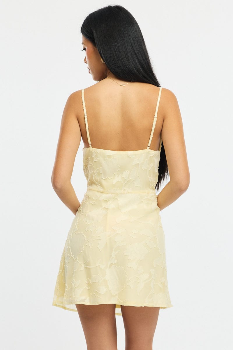 Yellow Mini Dress Burnout Bias for Ally Fashion