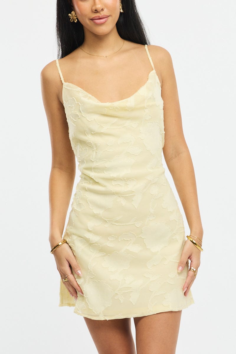 Yellow Mini Dress Burnout Bias for Ally Fashion