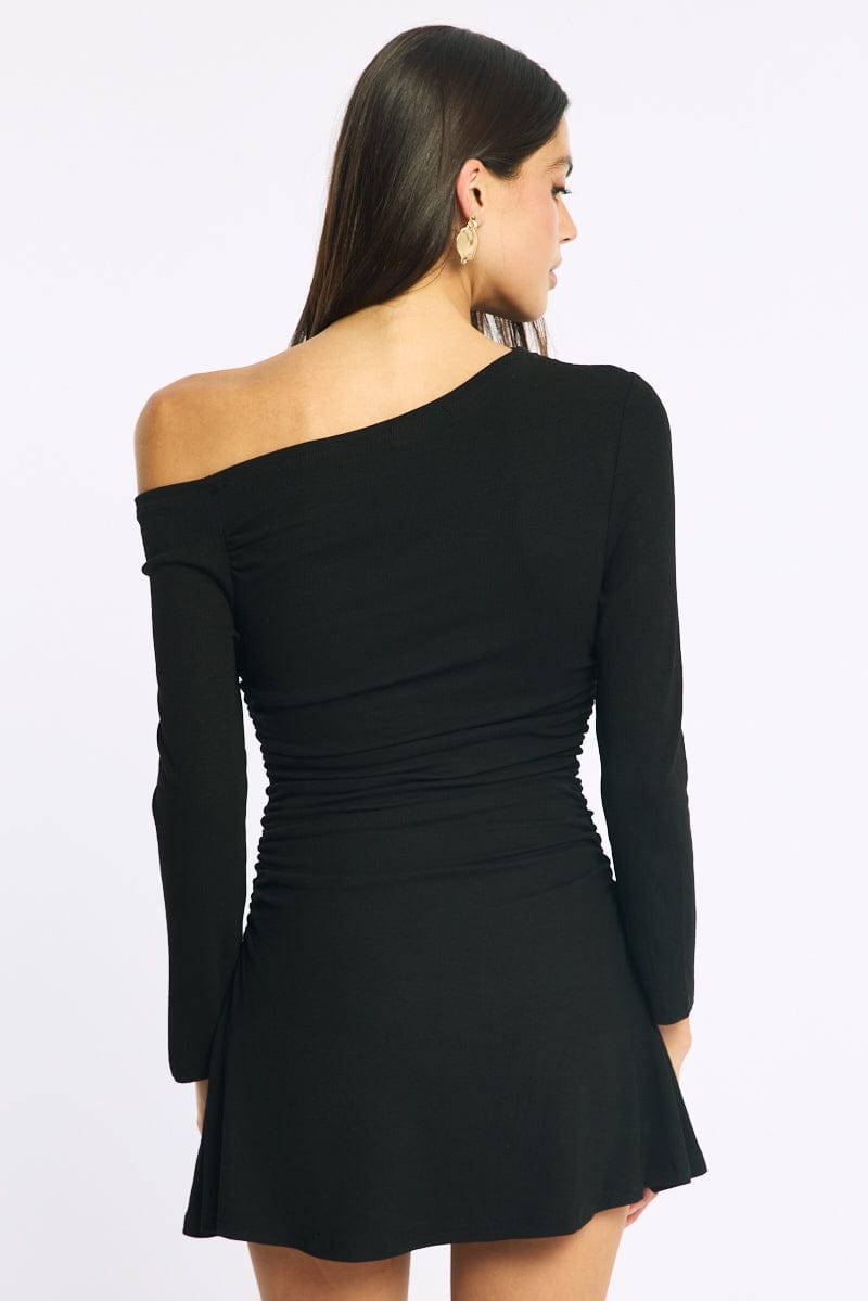 Black Singular Off Shoulder Mini Dress for Ally Fashion