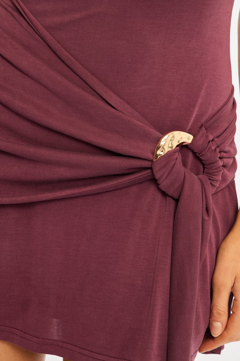 Purple Mini Dress Drape Detail for Ally Fashion
