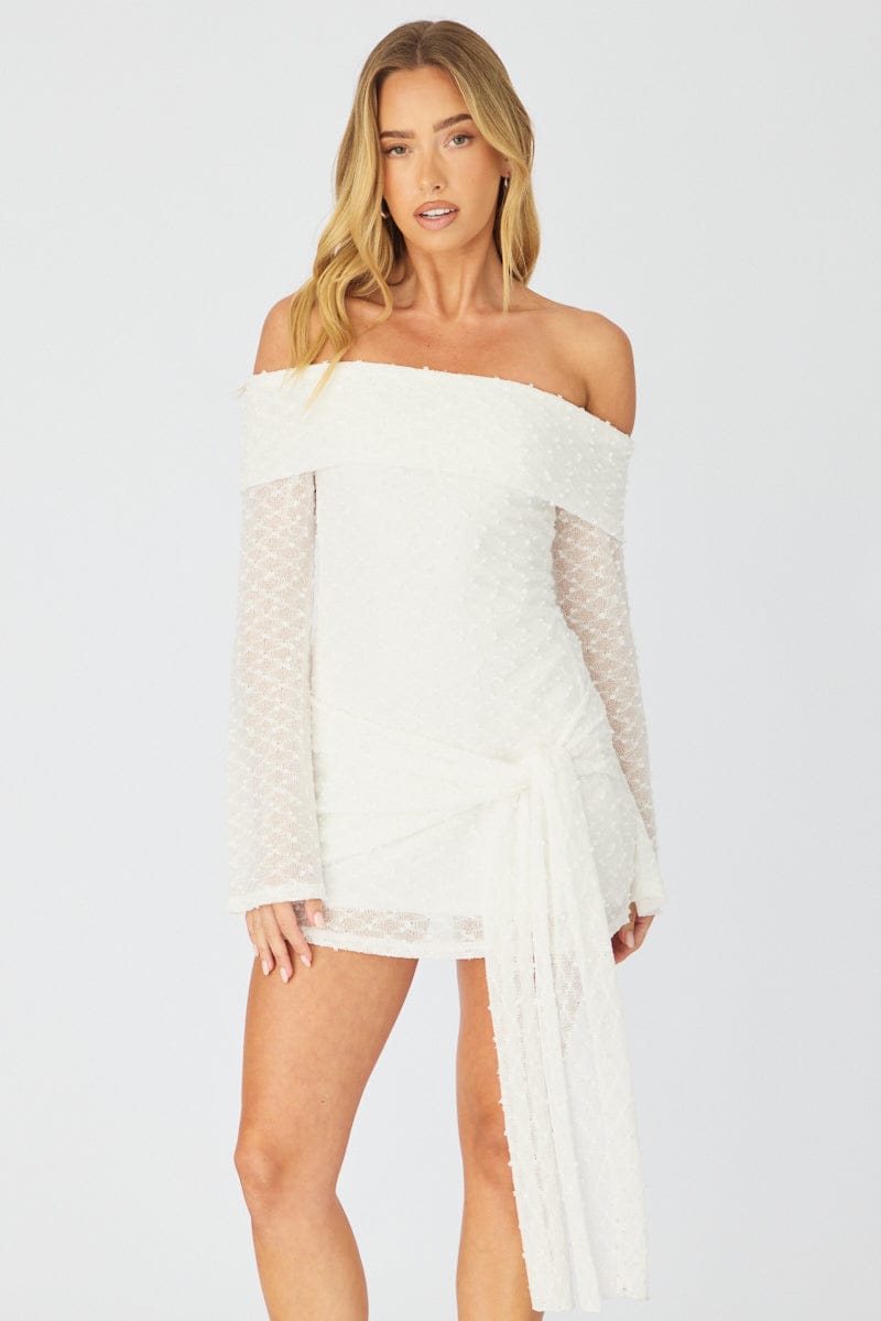 White Off Shoulder Dress Long Sleeve