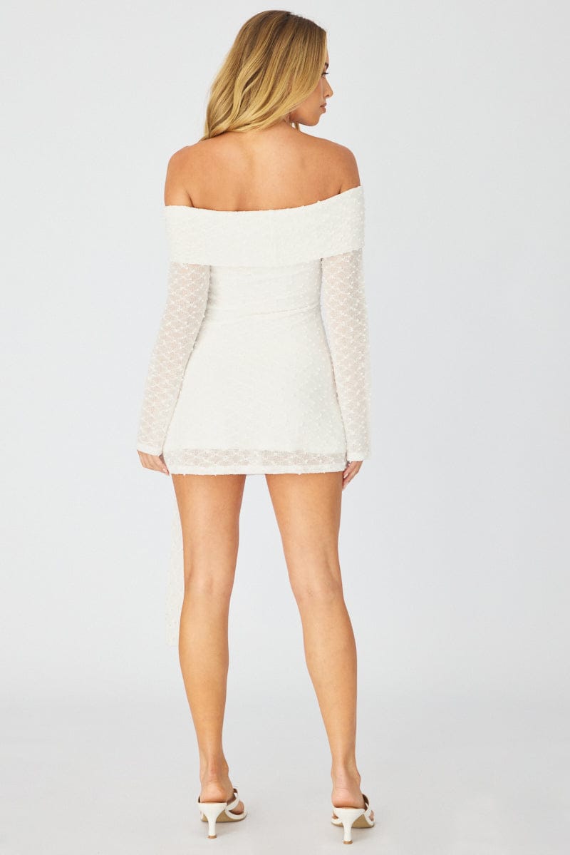 White Off Shoulder Dress Long Sleeve for Ally Fashion
