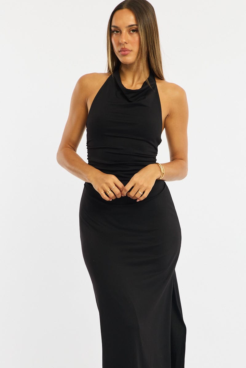 Black Midi Dress Halter Neck