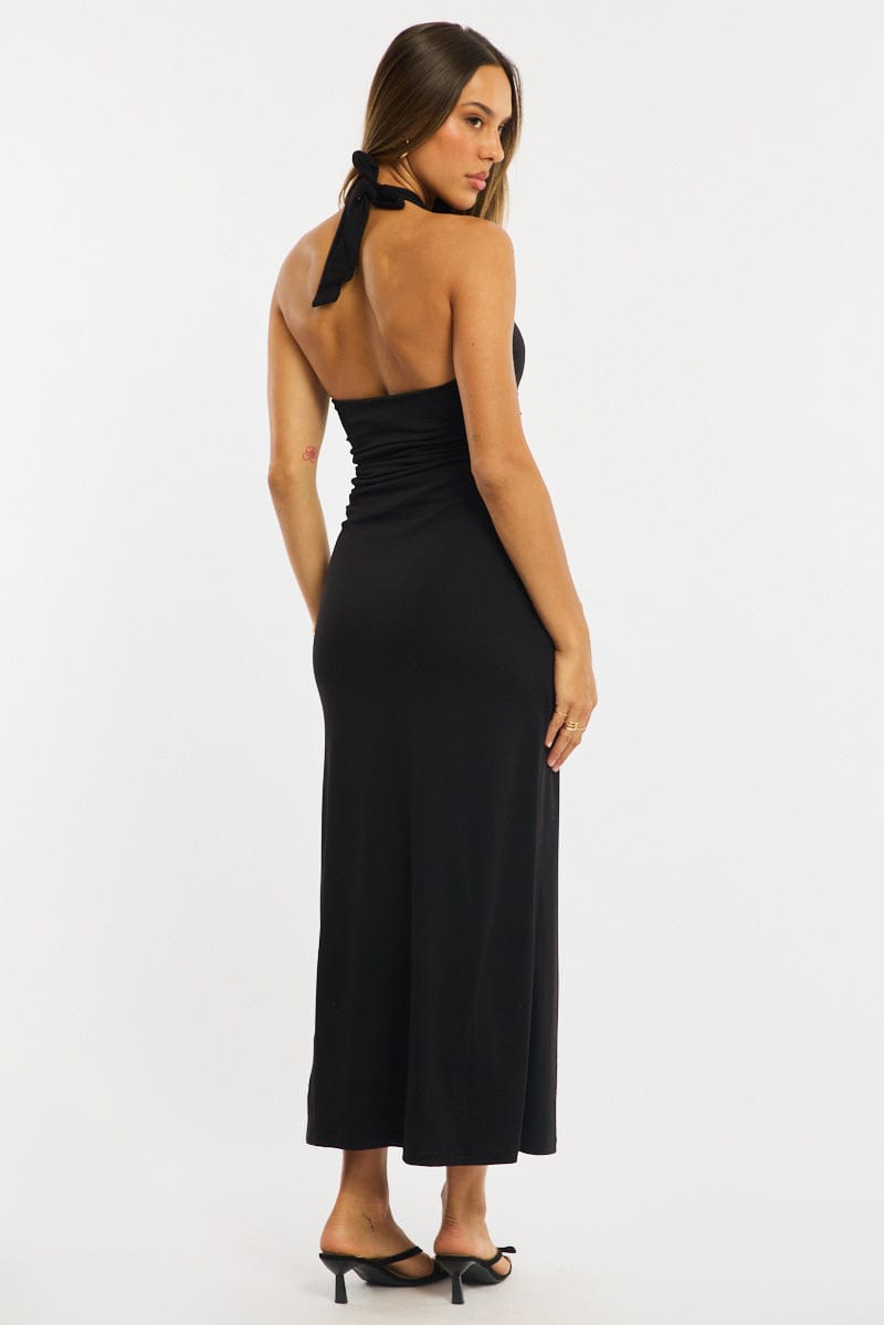 Black Midi Dress Halter Neck