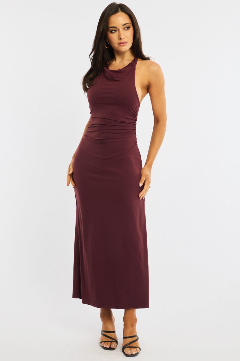Red Midi Dress Halter Neck for Ally Fashion