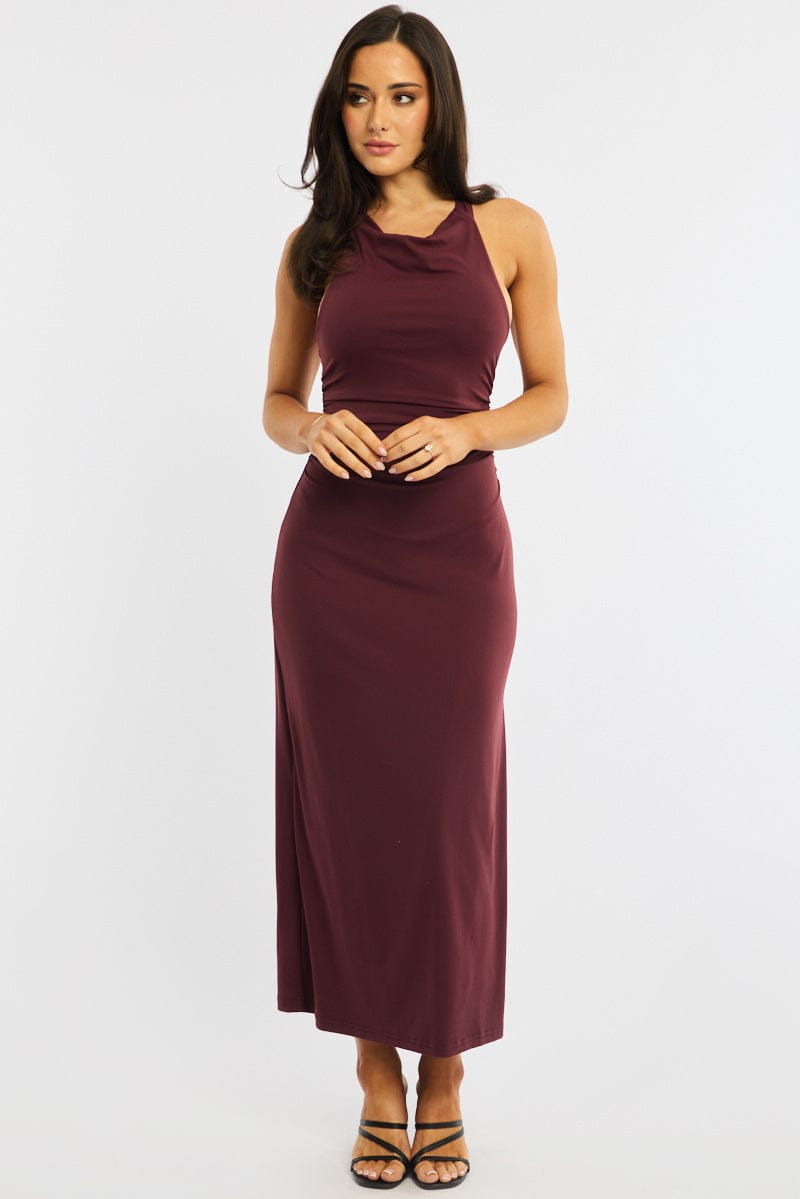 Red Midi Dress Halter Neck for Ally Fashion