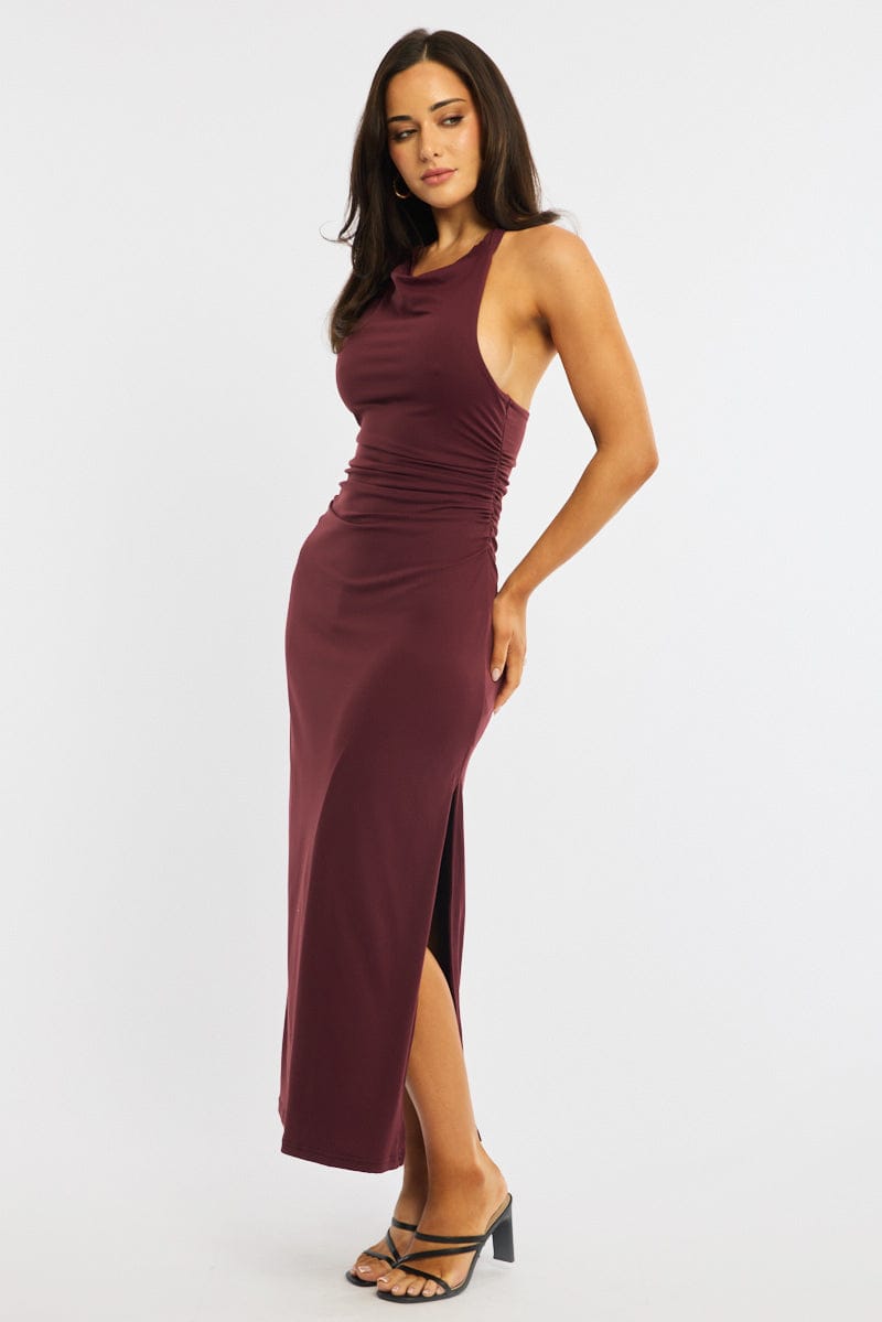 Red Midi Dress Halter Neck for Ally Fashion
