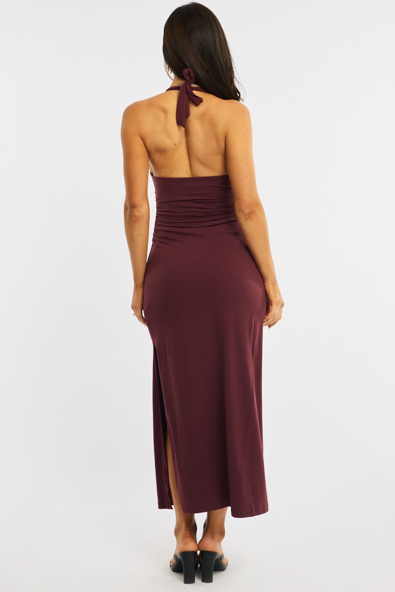 Red Midi Dress Halter Neck for Ally Fashion