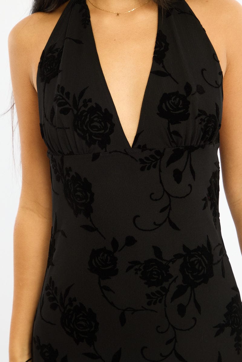 Black Halter Neck Dress Burnout for Ally Fashion