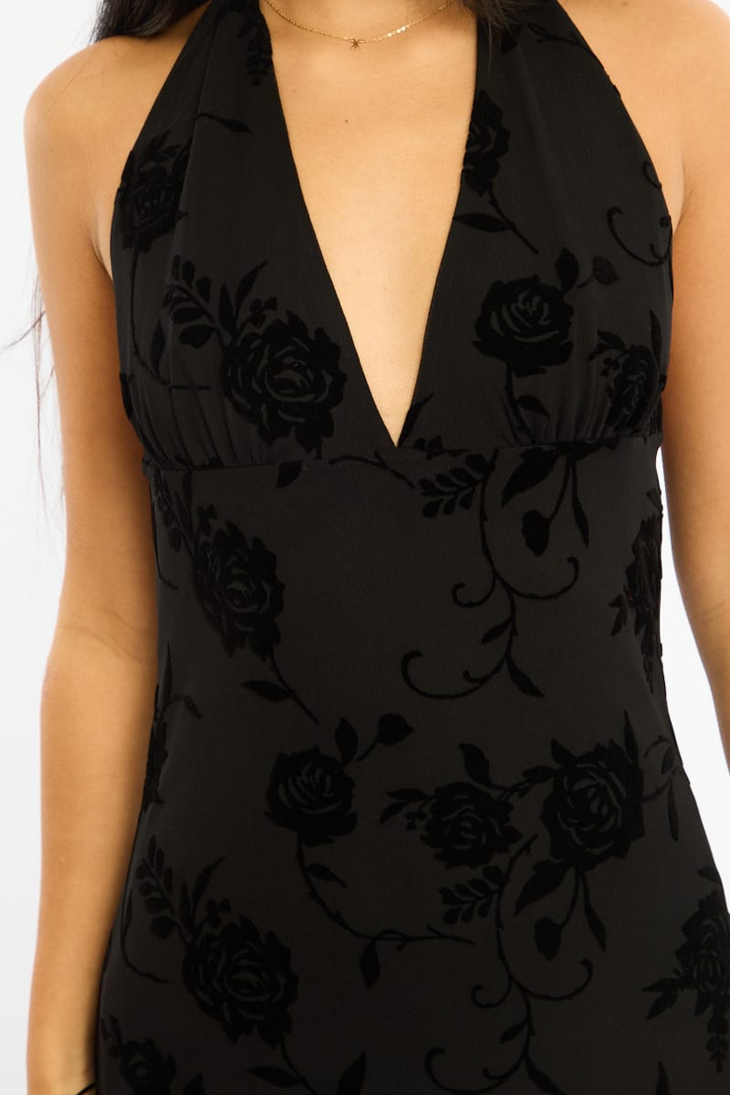 Black Halter Neck Dress Burnout for Ally Fashion