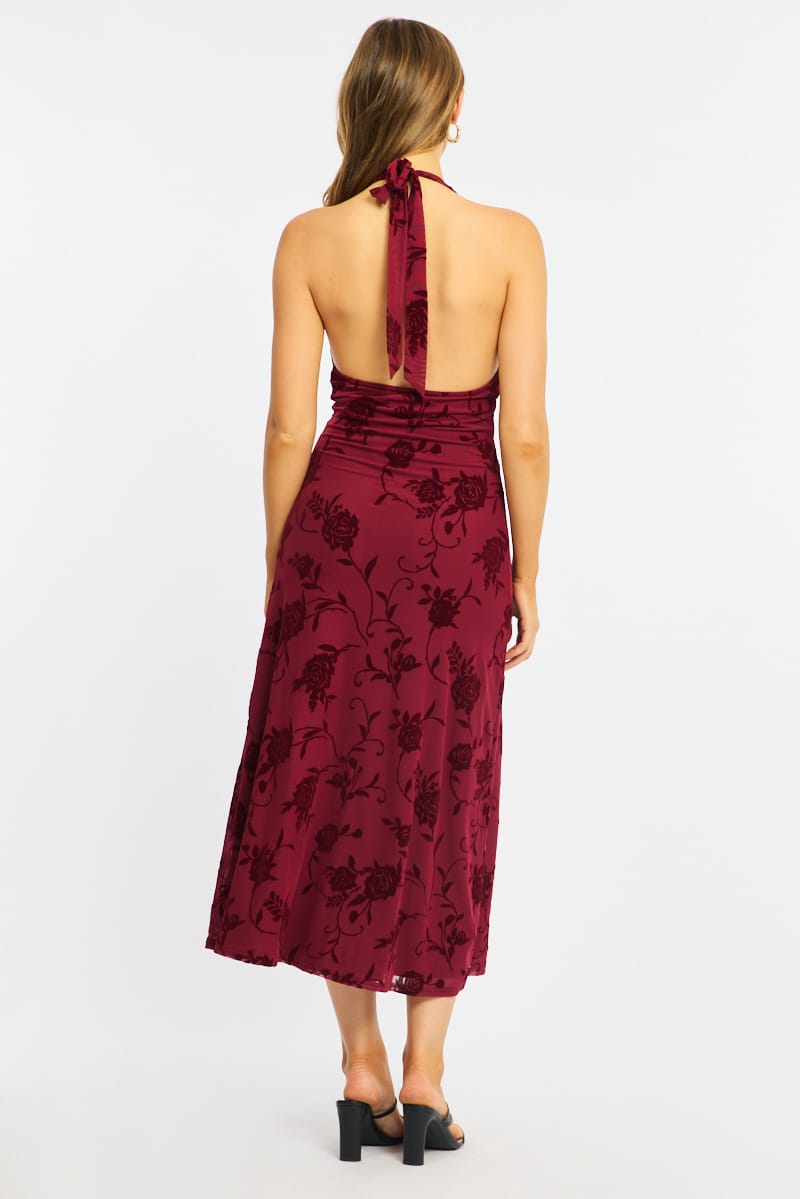 Red Halter Neck Dress Burnout for Ally Fashion