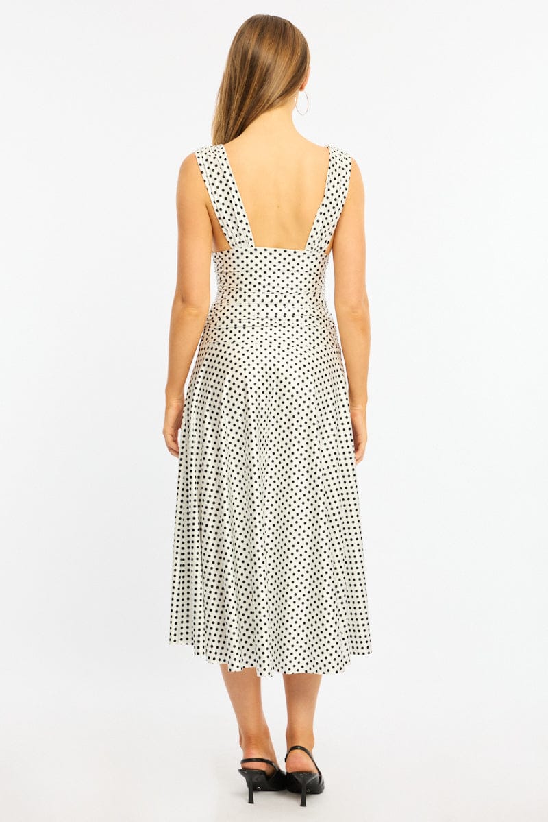 White Polka Dot Midi Dress Hanky Hem | Ally Fashion