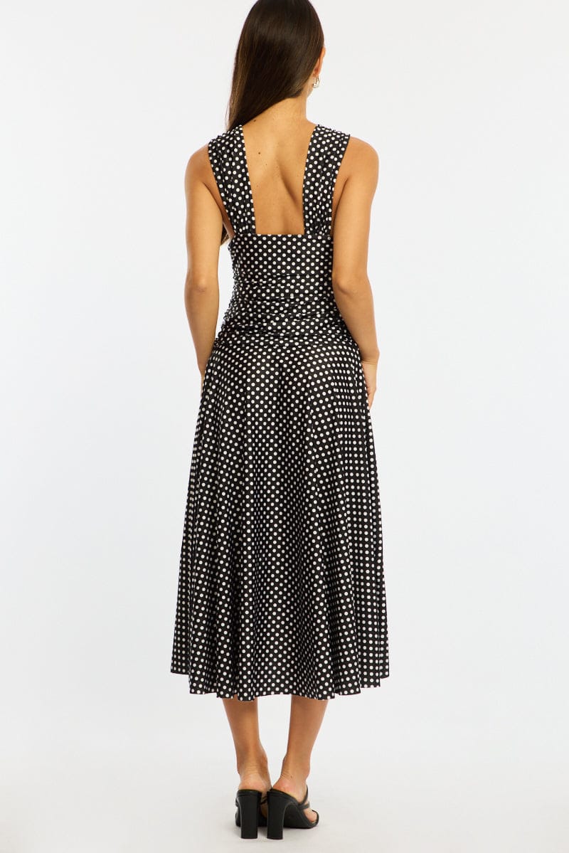 Black Polka Dot Midi Dress Hanky Hem for Ally Fashion