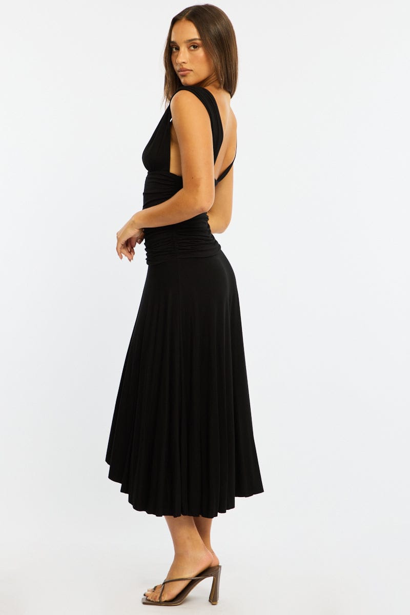 Black Midi Dress Hanky Hem for Ally Fashion