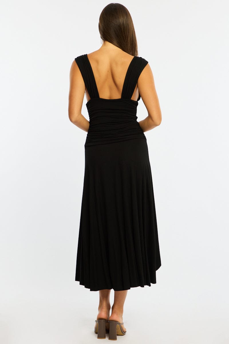 Black Midi Dress Hanky Hem for Ally Fashion