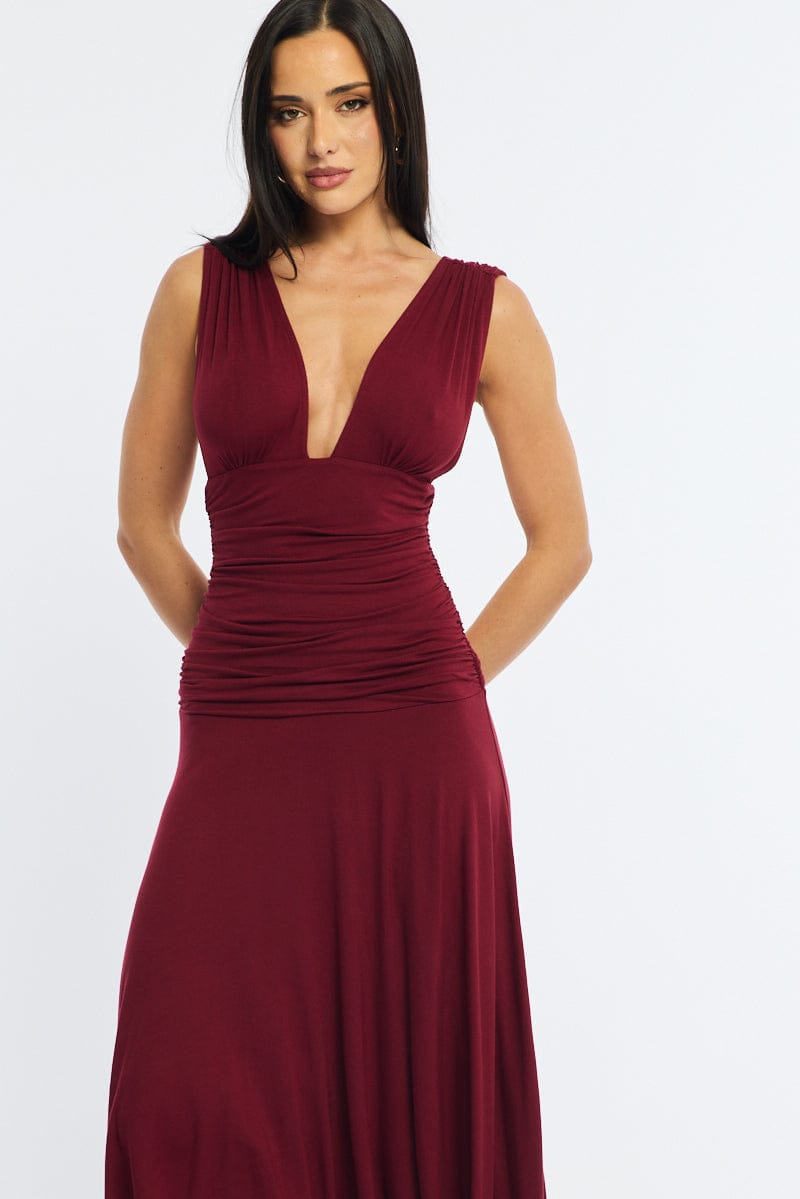 Red Midi Dress Hanky Hem for Ally Fashion