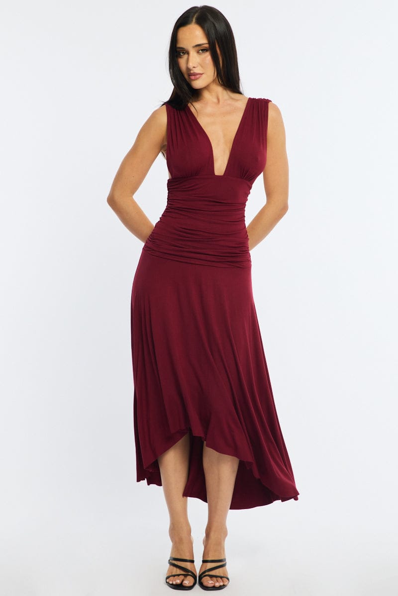 Red Midi Dress Hanky Hem