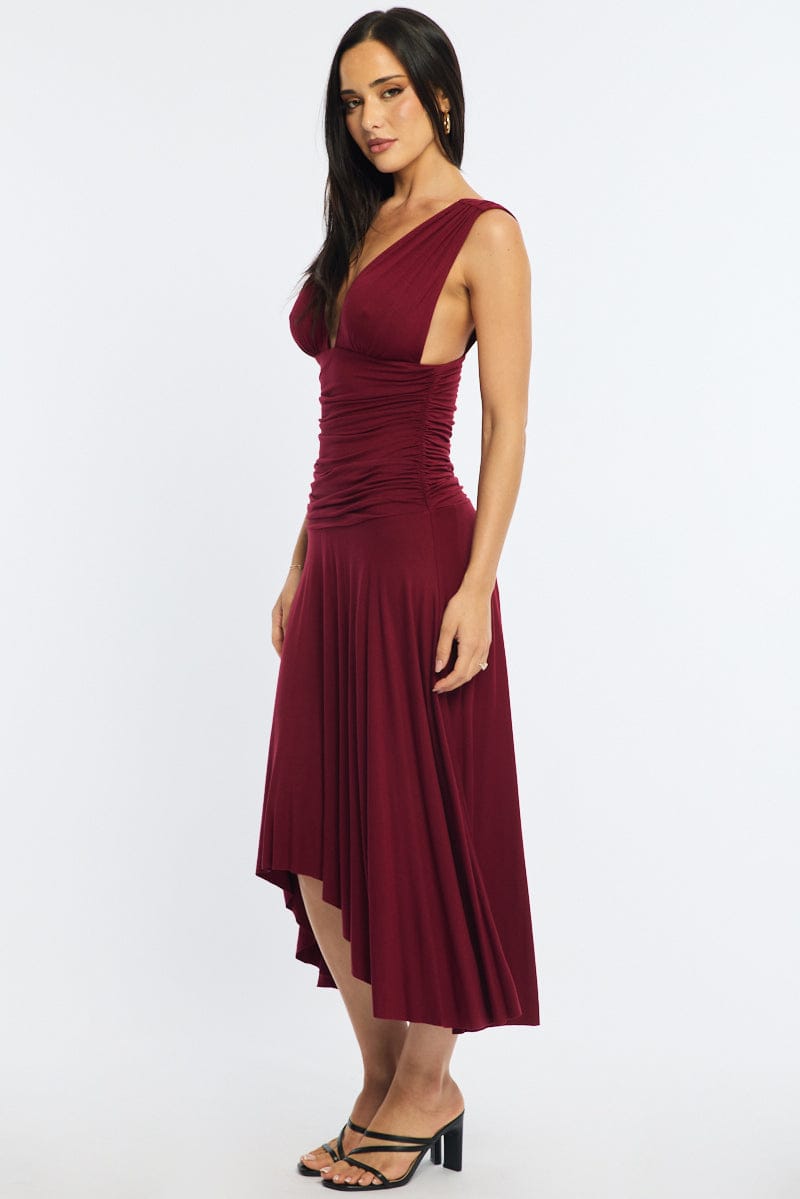 Red Midi Dress Hanky Hem for Ally Fashion
