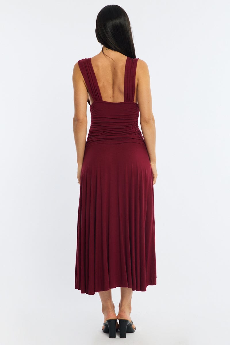 Red Midi Dress Hanky Hem for Ally Fashion