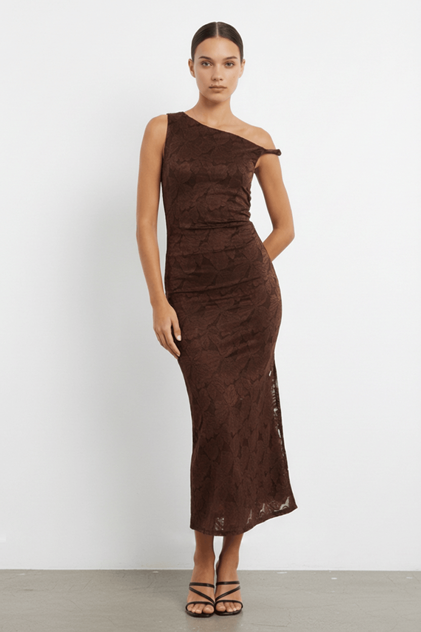brown off shoulder midi dress Brown Off Shoulder Midi Dress