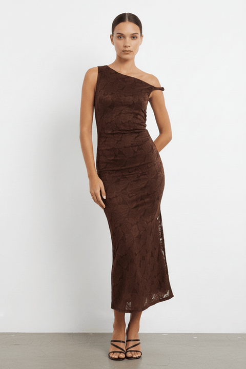 Brown Off Shoulder Midi Dress