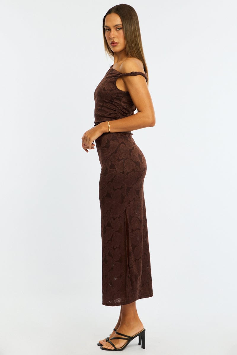 Brown Off Shoulder Midi Dress for Ally Fashion