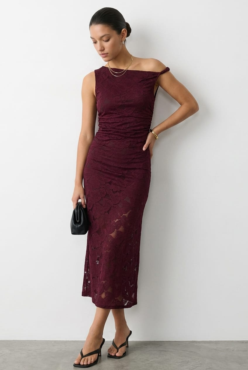 Red Off Shoulder Midi Dress for Ally Fashion