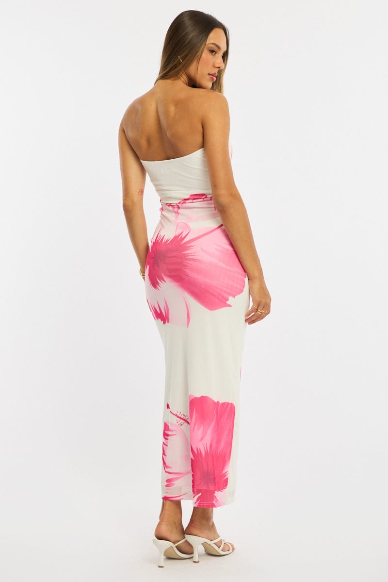 Pink Floral Strapless Maxi Dress for Ally Fashion