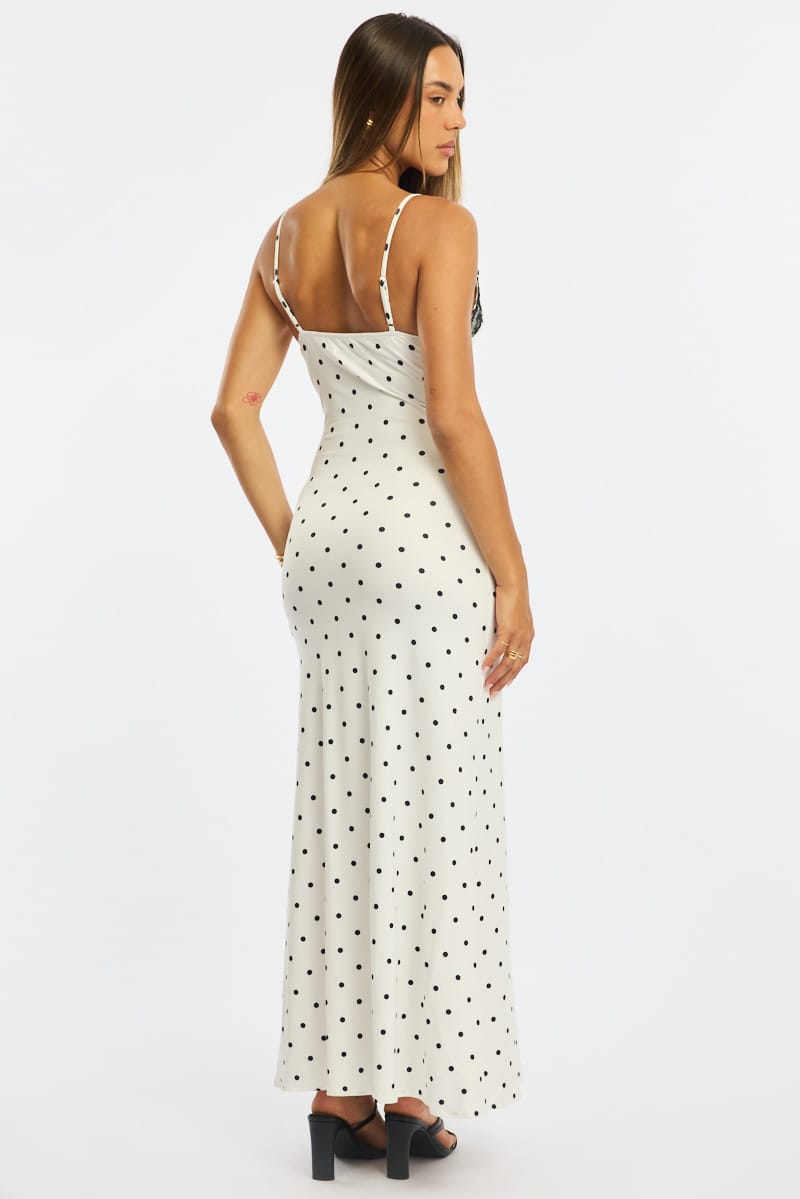 White Polka Dot Maxi Dress Lace Bust for Ally Fashion