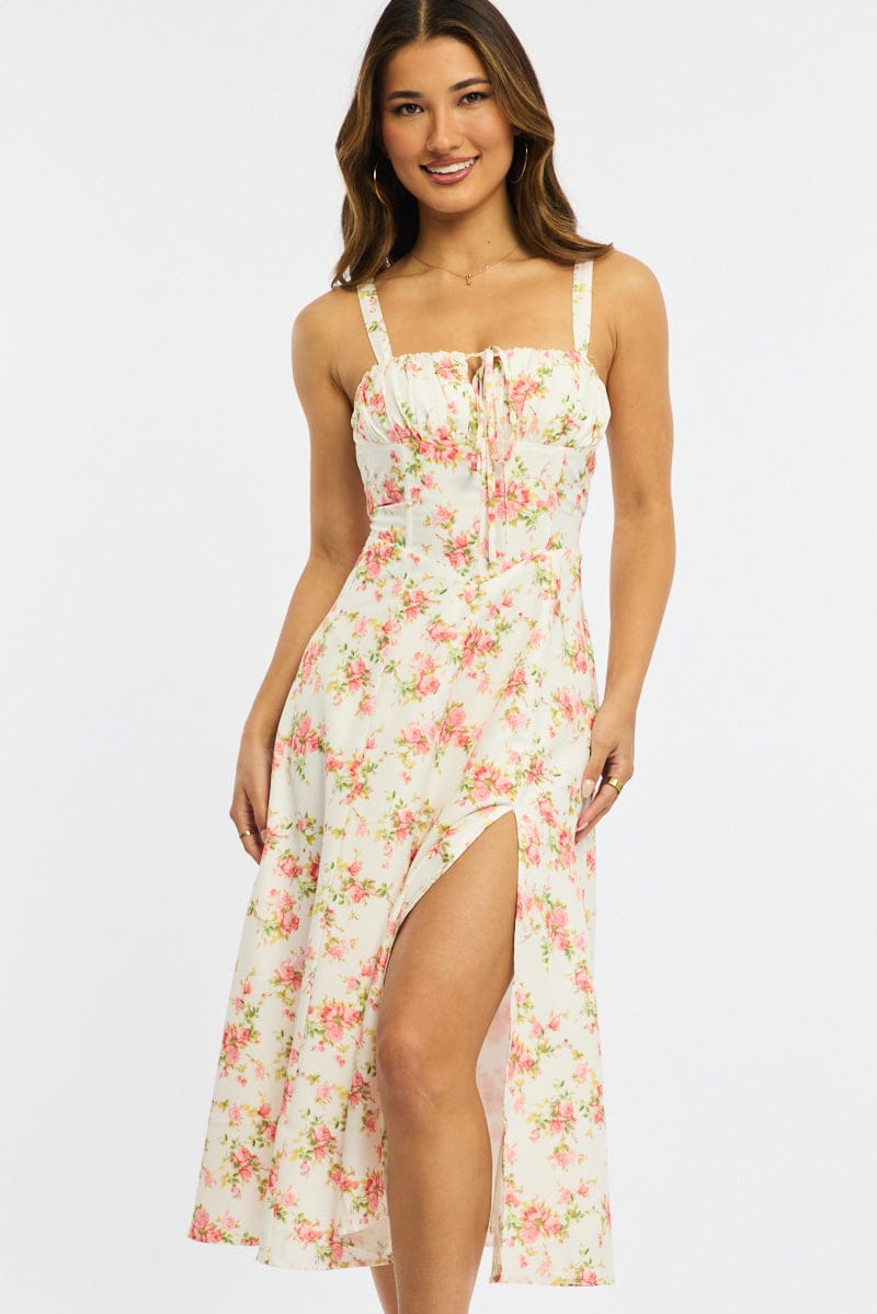 Pink Floral Midi Dress for Ally Fashion