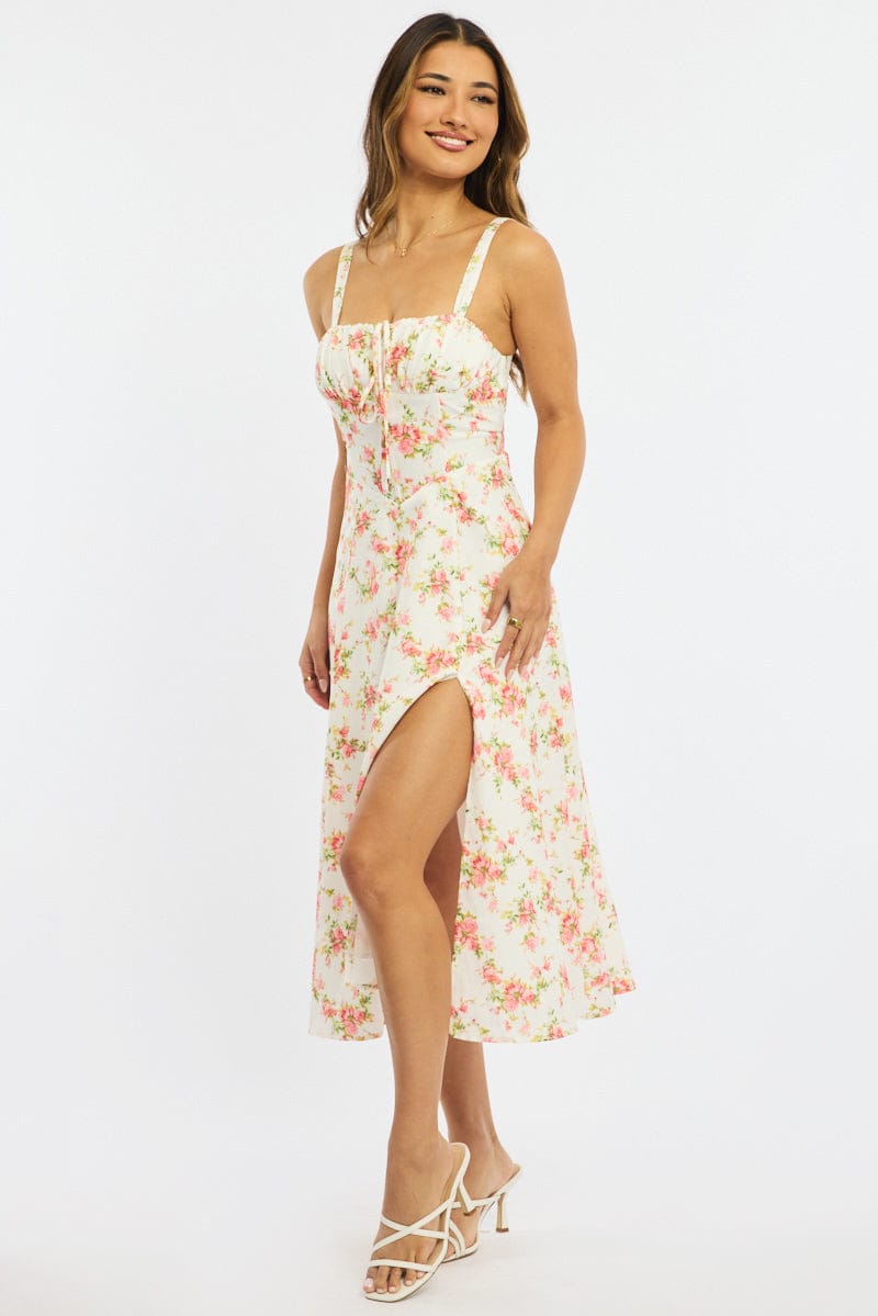 Pink Floral Midi Dress for Ally Fashion