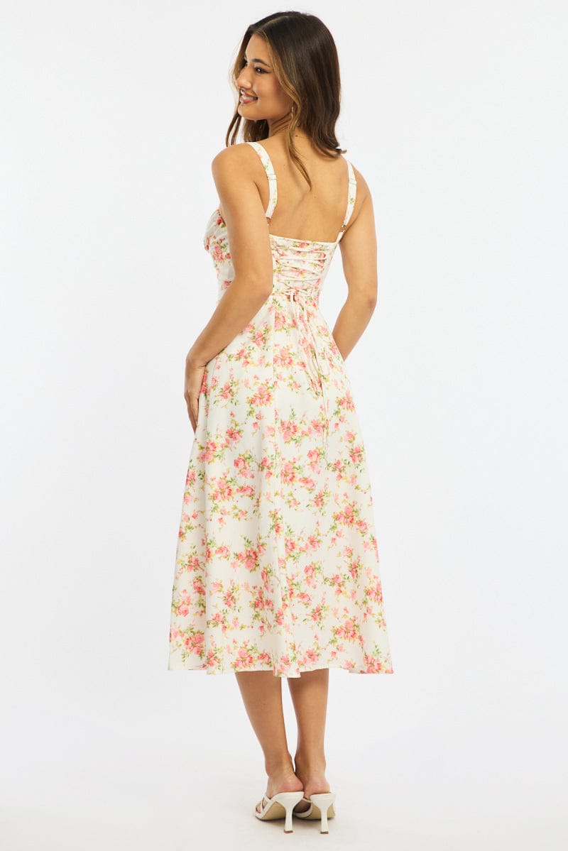 Pink Floral Midi Dress for Ally Fashion