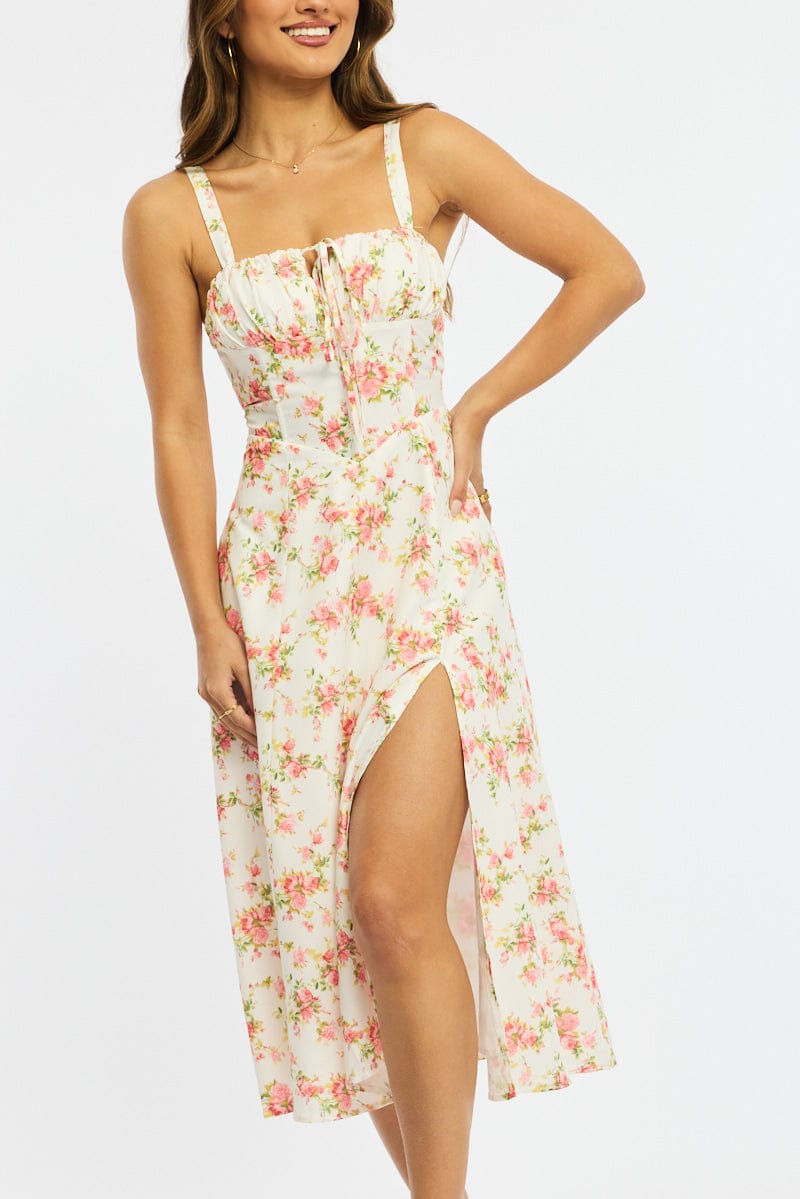 Pink Floral Midi Dress for Ally Fashion