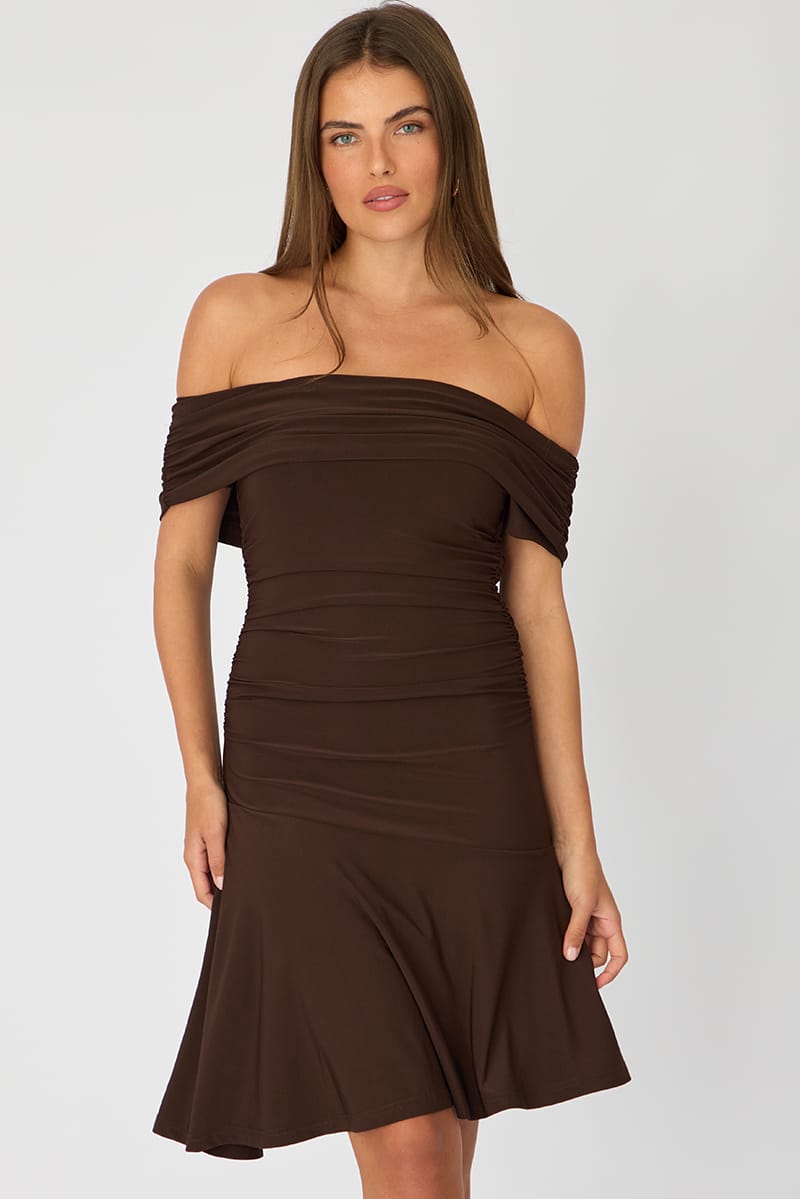 Brown Off Shoulder Dress Mini for Ally Fashion