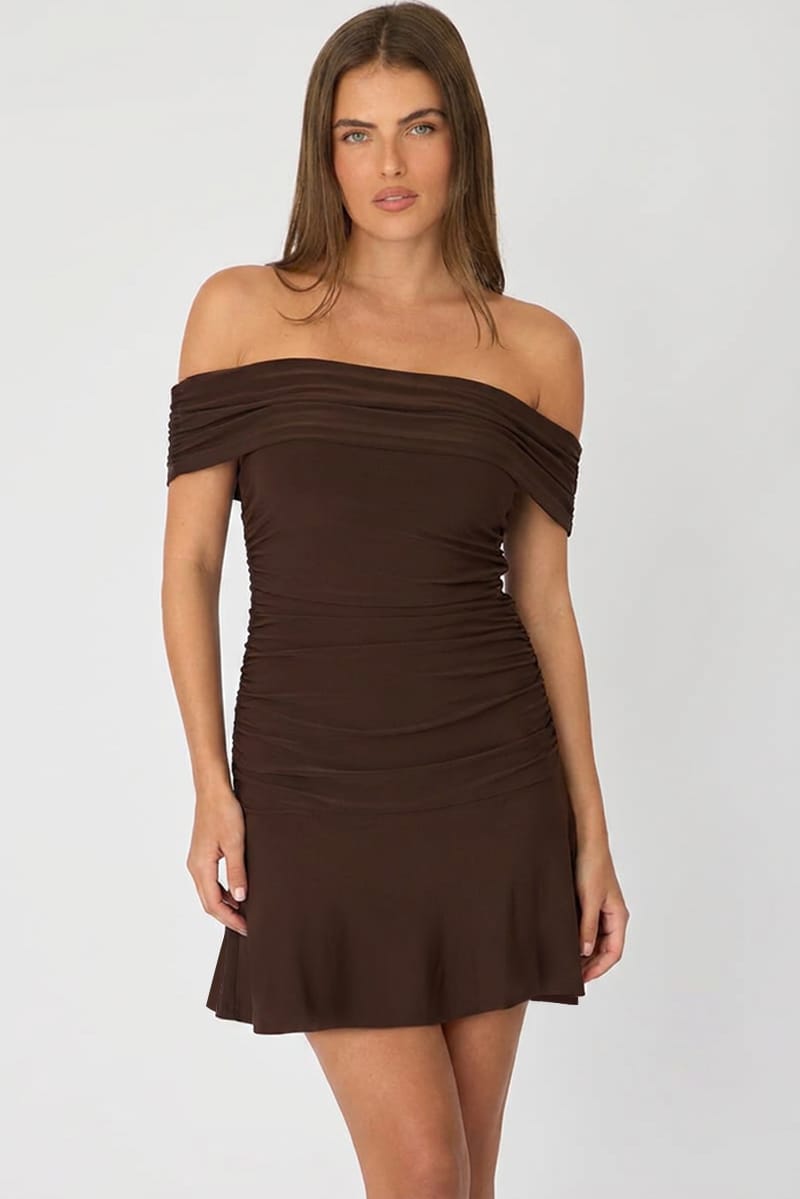 Brown Off Shoulder Dress Mini for Ally Fashion
