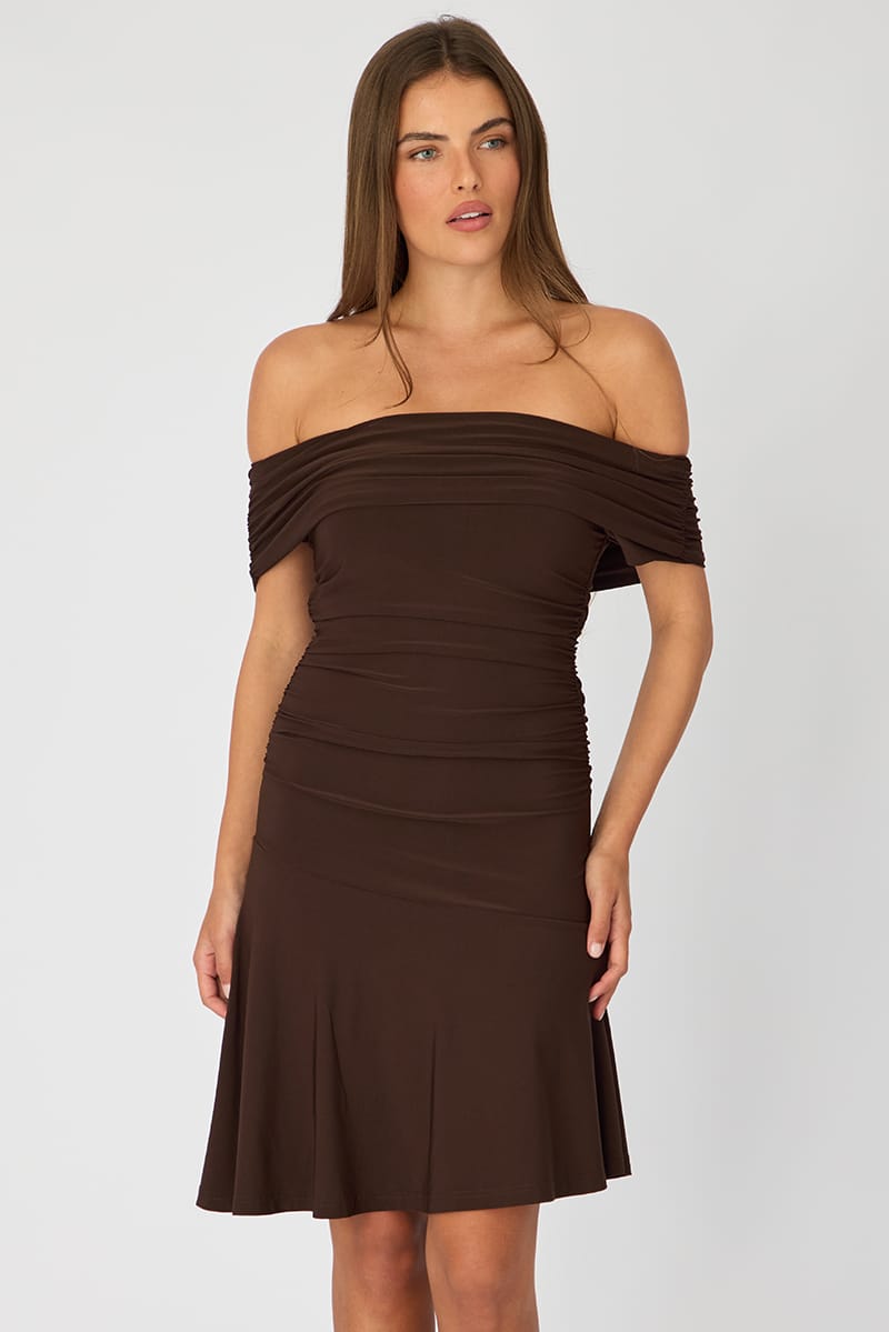 Brown Off Shoulder Dress Mini for Ally Fashion