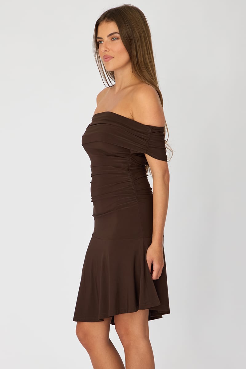 Brown Off Shoulder Dress Mini for Ally Fashion