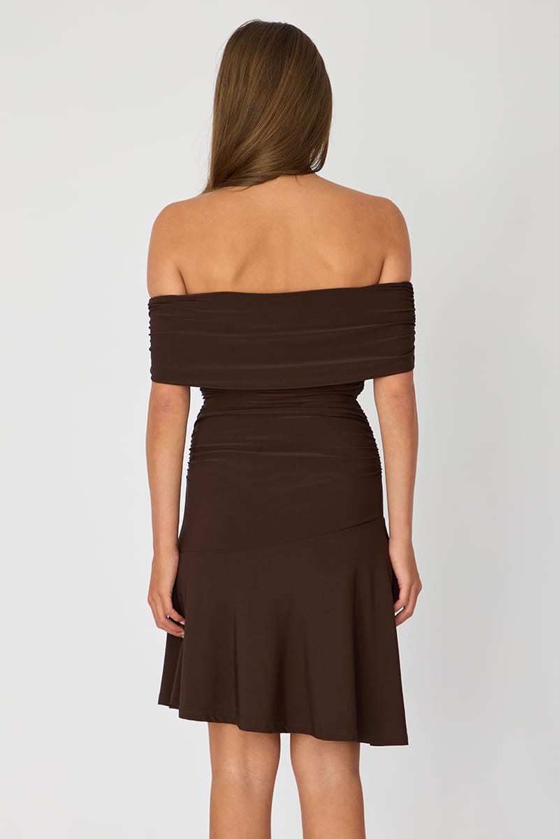 Brown Off Shoulder Dress Mini for Ally Fashion
